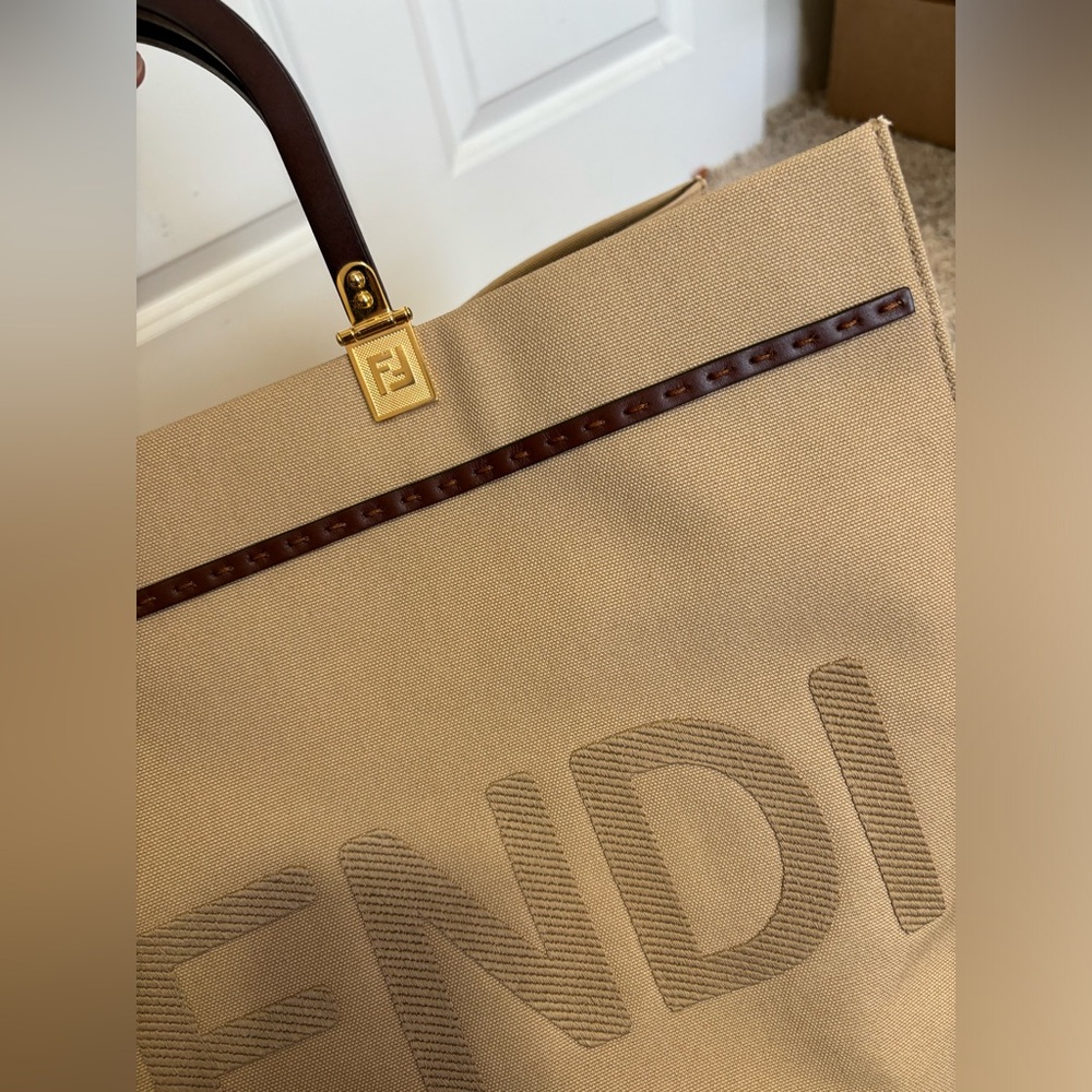 Fendi Sunshine Medium Tote Bag Canvas Beige Brown - Picture 4 of 12